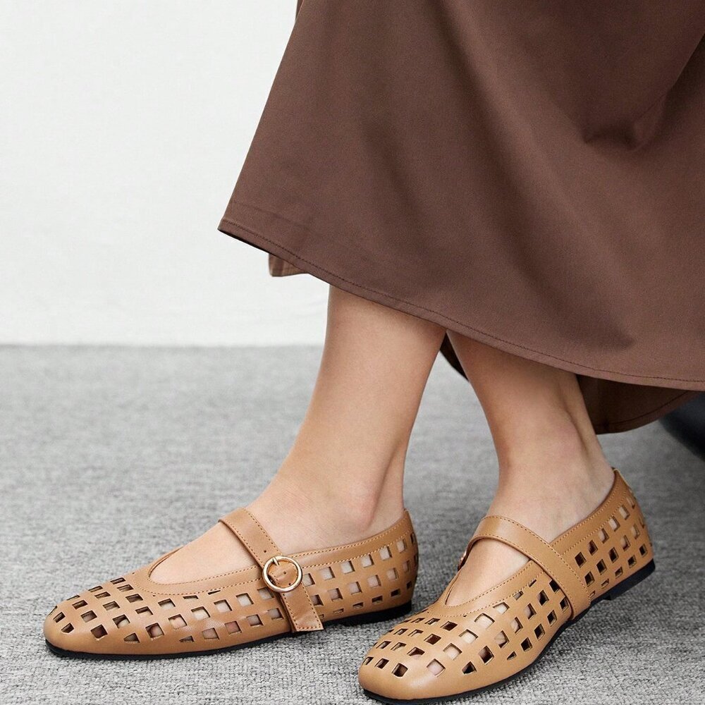 Brown Elegant Vintage Women's Mary Jane Flat Shoes - Picture 8 of 10